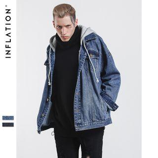 Loose-fit Mock Two-piece Hooded Denim Jacket