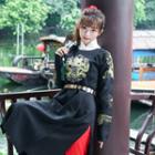 Long-sleeve Chinese Style Embroidered Dress / Pants / Sash