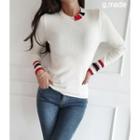 Contrast-trim Slim-fit Knit Top Ivory - One Size