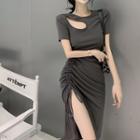 Cutout Drawstring Midi Bodycon Dress