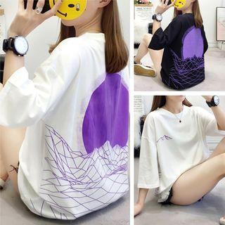 Elbow-sleeve Mountain Lettering T-shirt