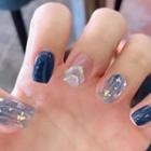Print Faux Nail Tips Pd77 - Ocean Blue & Light Blue & White - One Size