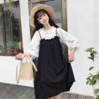 Dress Small Skirt Accordion Pleat Skirt High-waist Medium Long Suspender Skirt Black - One Size