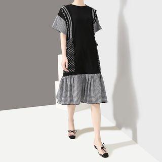 Patterned Short-sleeve Midi T-shirt Dress Black - One Size