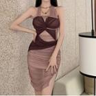 Sleeveless Halter Mesh Sheath Dress