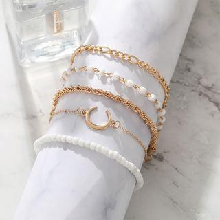 Set Of 5: Chain / Bead Bracelet