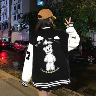 Embroidered Baseball Jacket Black - One Size