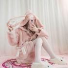 Furry Hooded Toggle Coat Rabbit - Pink - One Size