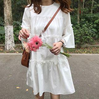 Plain Panel Elbow-sleeve Dress