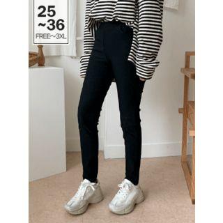Band-waist Textured Slim-fit Pants