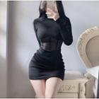High-neck Long-sleeve Elastic-waist Dress