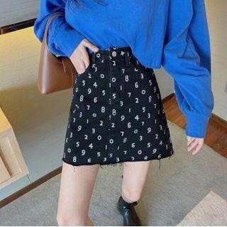 Numbering Denim Mini Skirt / Sweatshirt