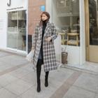 Plaid Wool Blend Wrap Coat With Sash Black - One Size