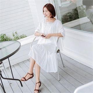 Square-neck Ruffle-hem Shift Dress