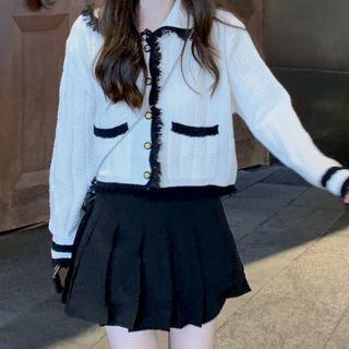 Frayed Trim Contrast Color Cardigan