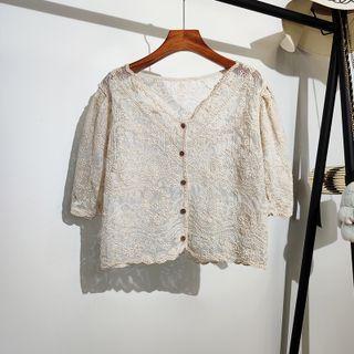 Cropped Cut-out Short-sleeve Knit Top