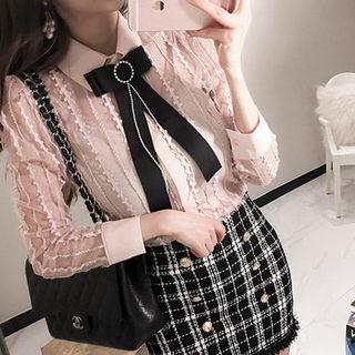Bow-front Sheer Lace Blouse