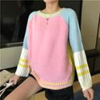 Color Block Bell Sleeve Striped Knit Top