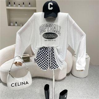 Lettering T-shirt / Checkerboard Pattern Wide-leg Shorts