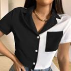 Color Panel Short-sleeve Cropped Shirt