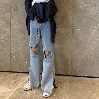 Distressed Loose-fit Boot-cut Jeans