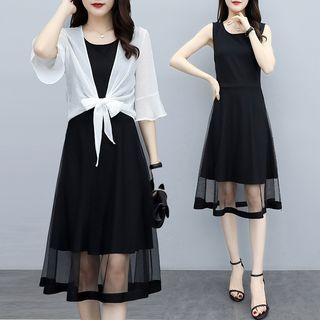 Set: Midi Mesh Tank Dress + Light Jacket