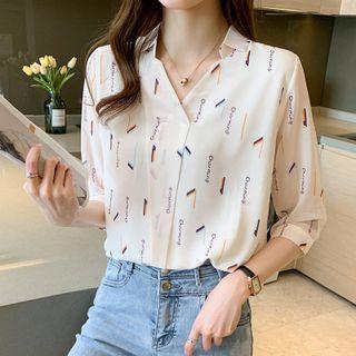 Lettering Print Blouse