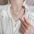 Rhinestone Heart Pendant Layered Necklace Silver - One Size
