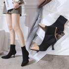 Color Panel Pointed Elastic Fabric High-heel Short Boots
