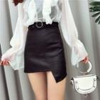 Asymmetrical A-line Faux Leather Skirt