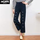 Buttoned Cropped Wide-leg Pants