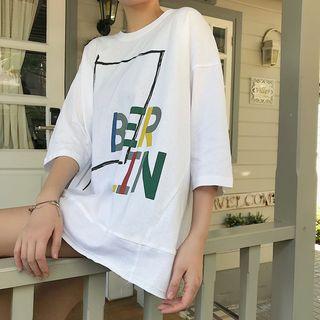 3/4-sleeve Panda Print Mini T-shirt Dress
