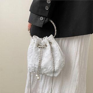 Faux Pearl Canvas Bucket Crossbody Bag