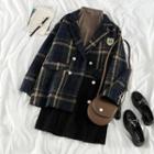 Plaid Loose-fit Jacket / Plain Mock-neck Top / Corduroy Skirt