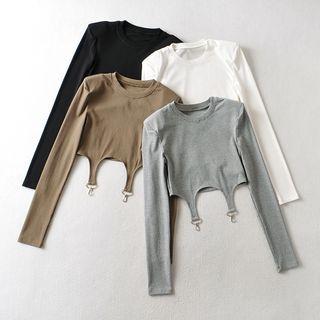 Long-sleeve Buckled Crop T-shirt