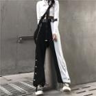 Side Buttoned High-waist Panel Straight-cut Pants