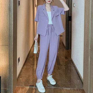 Set: Short-sleeve Blazer + Harem Pants