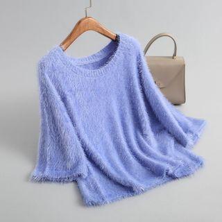 Furry Elbow-sleeve Sweater