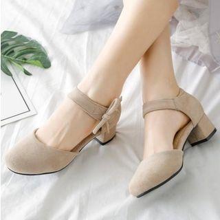 Faux Suede Tie Knot Details Block Heel Dorsays