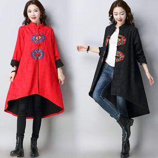 Frog-buttoned Printed Coat