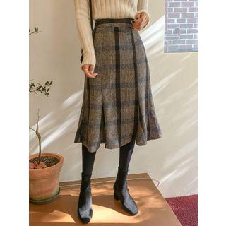 Glen-plaid Midi Flare Skirt
