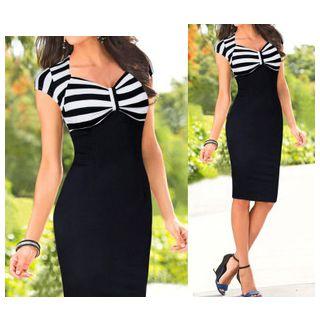 Striped Panel Cap-sleeve Sheath Dress