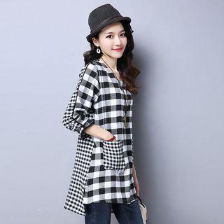 Gingham Panel Long-sleeve Top