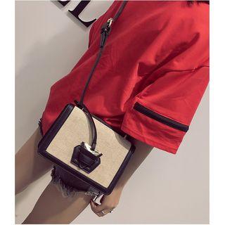Linen Panel Faux-leather Shoulder Bag