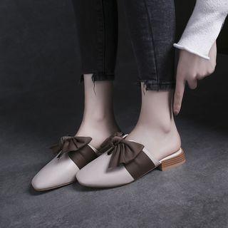 Bow-accent Faux Leather Mules