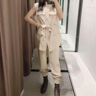 Drawstring-waist Cargo Vest / Jogger Pants