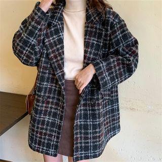 Plaid Double-breasted Jacket Plaid - Black - One Size