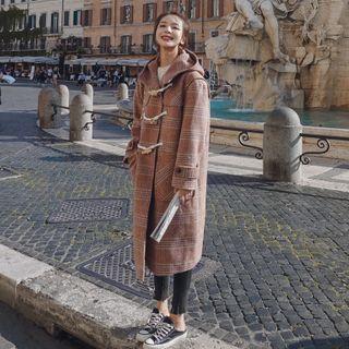 Striped Hooded Long Toggle Coat