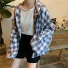 Hooded Plaid Zip Jacket White - One Size