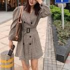 Double-breasted Gingham A-line Shirtdress